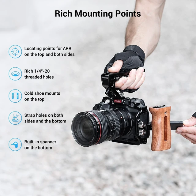 Alt view image 4 of 7 - SmallRig Camera Cage for Canon R5 / R6, with Quick Release Plate for Arca | Multiple 1/4"-20 and 3/8"-16 Threaded Holes