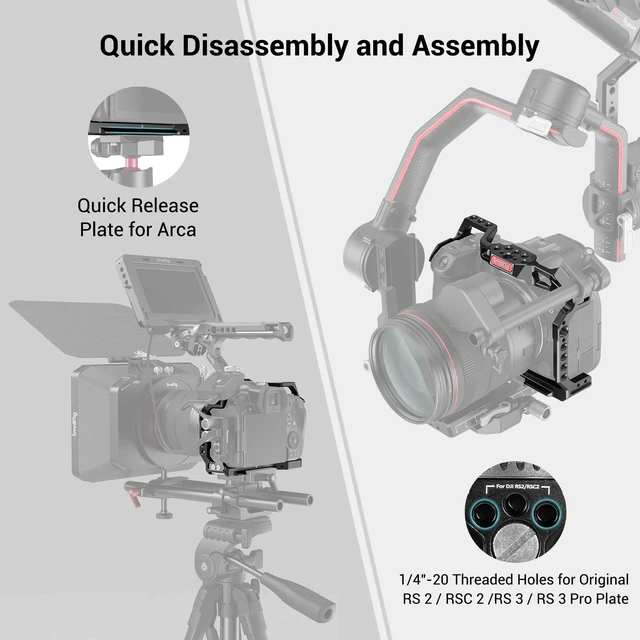 Alt view image 5 of 7 - SmallRig Camera Cage for Canon R5 / R6, with Quick Release Plate for Arca | Multiple 1/4"-20 and 3/8"-16 Threaded Holes