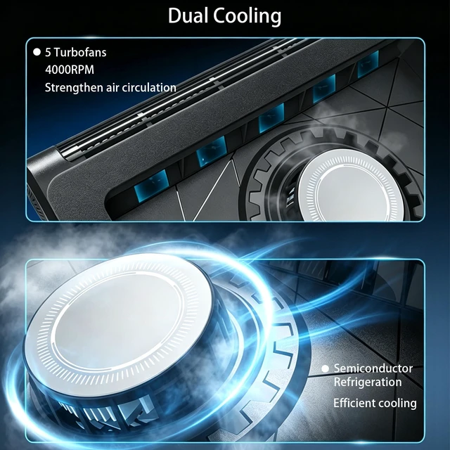 Alt view image 2 of 6 - Gaming Laptop Cooling Pad with 5-Fan &Thermoelectric CoolerDouble Cooling | Dual Air Intake,Low Noise70dB,Soft Blue Light ,5 Tilt Angles ,Suitable for 15.6-19In Laptops