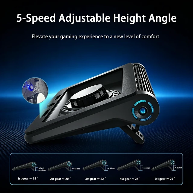 Alt view image 4 of 6 - Gaming Laptop Cooling Pad with 5-Fan &Thermoelectric CoolerDouble Cooling | Dual Air Intake,Low Noise70dB,Soft Blue Light ,5 Tilt Angles ,Suitable for 15.6-19In Laptops