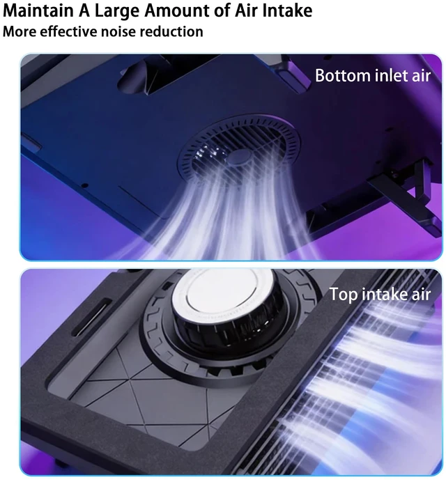 Alt view image 3 of 6 - Gaming Laptop Cooling Pad with 5-Fan &Thermoelectric CoolerDouble Cooling | Dual Air Intake,Low Noise70dB,Soft Blue Light ,5 Tilt Angles ,Suitable for 15.6-19In Laptops
