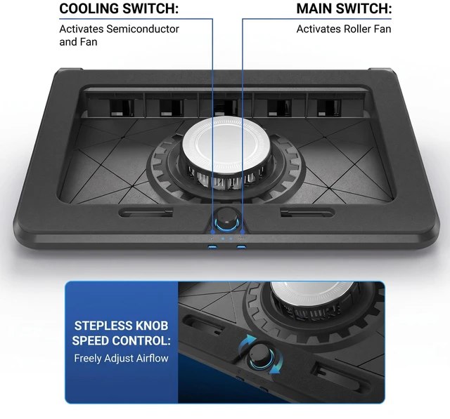 Alt view image 5 of 6 - Gaming Laptop Cooling Pad with 5-Fan &Thermoelectric CoolerDouble Cooling | Dual Air Intake,Low Noise70dB,Soft Blue Light ,5 Tilt Angles ,Suitable for 15.6-19In Laptops
