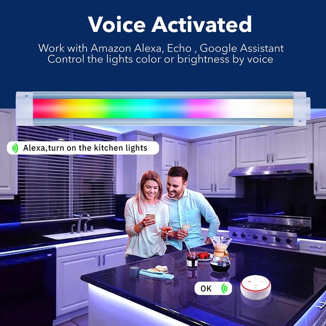 Alt view image 2 of 7 - LED Smart Under Desk Lights Plug in White & RGB Color Changing Dimmable with Remote. Alexa, Google Enabled. Under Counter Lighting Bar for Kitchen, Shelf, Cupboard, Cabinet, Monitor (1-Bar Kit, 12")