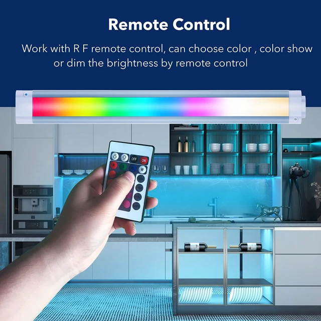 Alt view image 4 of 7 - LED Smart Under Desk Lights Plug in White & RGB Color Changing Dimmable with Remote. Alexa, Google Enabled. Under Counter Lighting Bar for Kitchen, Shelf, Cupboard, Cabinet, Monitor (1-Bar Kit, 12")
