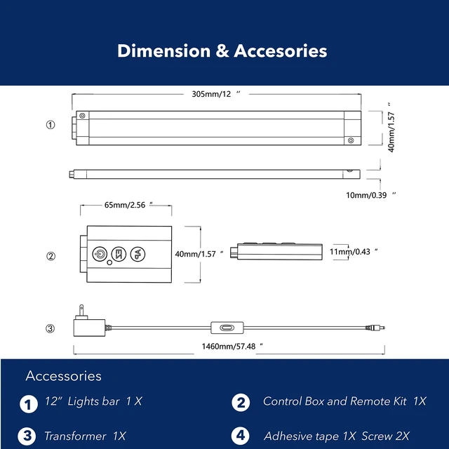 Alt view image 7 of 7 - LED Smart Under Desk Lights Plug in White & RGB Color Changing Dimmable with Remote. Alexa, Google Enabled. Under Counter Lighting Bar for Kitchen, Shelf, Cupboard, Cabinet, Monitor (1-Bar Kit, 12")