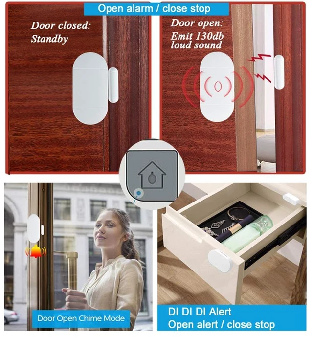 Alt view image 5 of 7 - Door Window Sensor Alarm When Door Opens, Door Alarms for Home Kids Safety with Remote, Magnetic Sensor Alarm for Store/Garage,130dB Loud Alarm 4 Working Mode