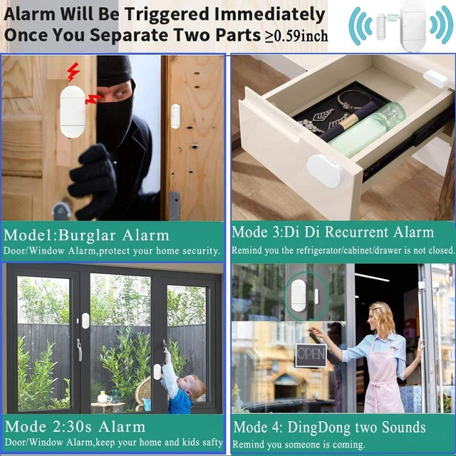 Alt view image 6 of 7 - Door Window Sensor Alarm When Door Opens, Door Alarms for Home Kids Safety with Remote, Magnetic Sensor Alarm for Store/Garage,130dB Loud Alarm 4 Working Mode