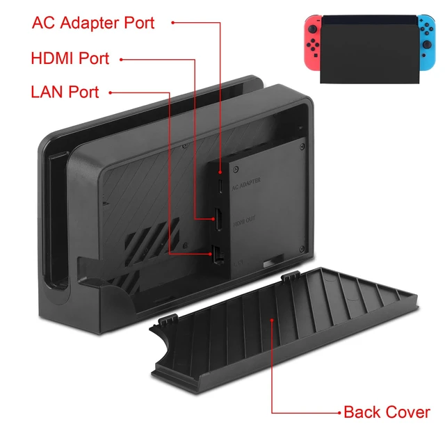 Alt view image 2 of 6 - Dock Station for Nintendo Switch/Switch OLED with LAN Port,3-1 Switch Docking Station Set for TV with 1080P HDMI Cable and AC Adapter,Dock Base Charging Dock Station for Nintendo Switch/OLED (Black)