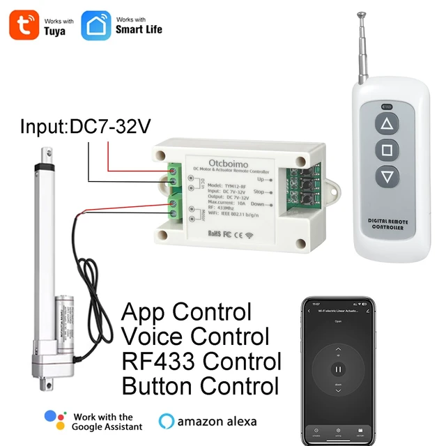 Alt view image 3 of 7 - DC12V 24V 32V WiFi Smart Linear Actuator Motor Controller | Forward and Reverse Relay, Smart Life APP / RF433Mhz 328FT Remote Control, Work with Alexa, Google Home, Siri