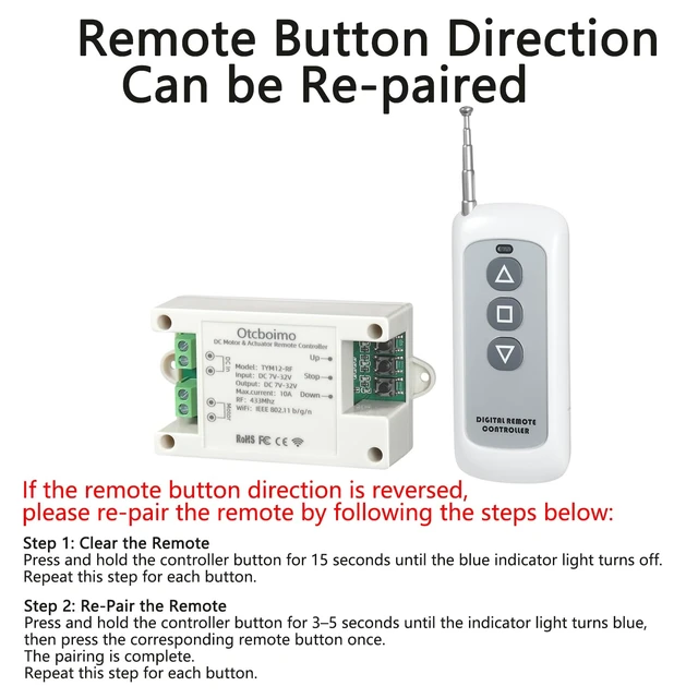Alt view image 2 of 7 - DC12V 24V 32V WiFi Smart Linear Actuator Motor Controller | Forward and Reverse Relay, Smart Life APP / RF433Mhz 328FT Remote Control, Work with Alexa, Google Home, Siri
