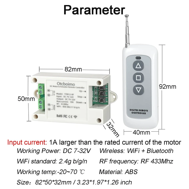 Alt view image 7 of 7 - DC12V 24V 32V WiFi Smart Linear Actuator Motor Controller | Forward and Reverse Relay, Smart Life APP / RF433Mhz 328FT Remote Control, Work with Alexa, Google Home, Siri