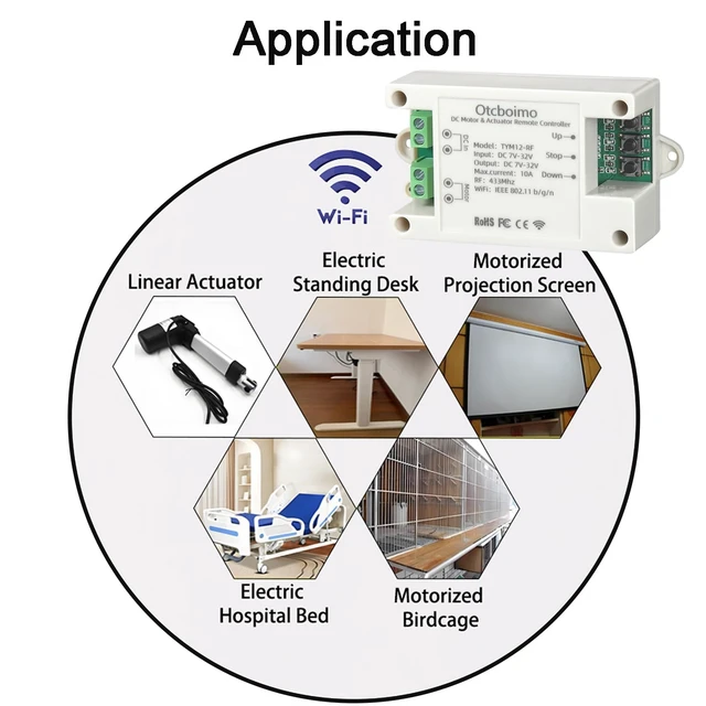 Alt view image 5 of 7 - DC12V 24V 32V WiFi Smart Linear Actuator Motor Controller | Forward and Reverse Relay, Smart Life APP / RF433Mhz 328FT Remote Control, Work with Alexa, Google Home, Siri