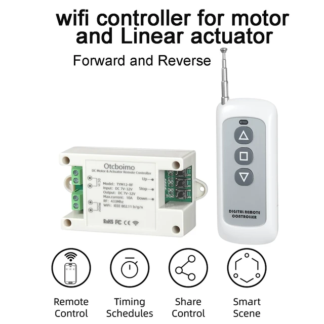 Alt view image 6 of 7 - DC12V 24V 32V WiFi Smart Linear Actuator Motor Controller | Forward and Reverse Relay, Smart Life APP / RF433Mhz 328FT Remote Control, Work with Alexa, Google Home, Siri