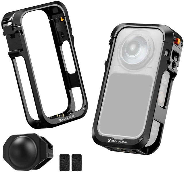 Main image of K&F CONCEPT Camera Cage for Insta360 X6 Accessories | Aluminum Alloy Protective Case for Insta 360 X6, Cold Shoe Mount for Microphone, LED Light with Built-in 1/4" Screw Hole CI02