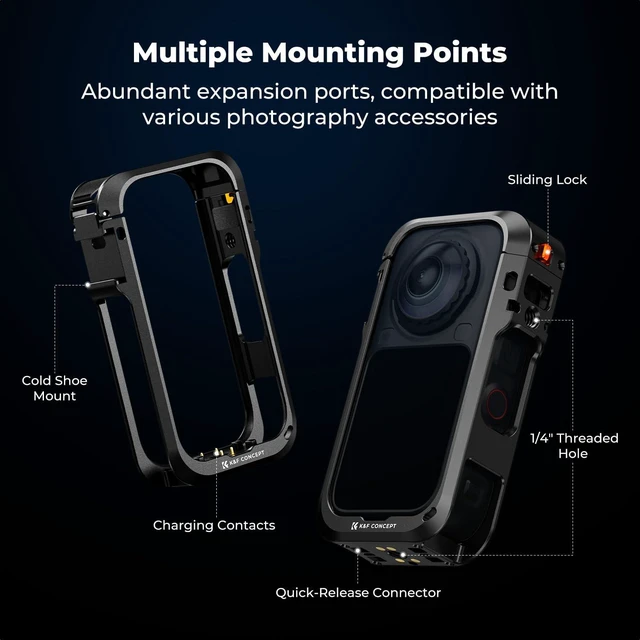 Alt view image 4 of 7 - K&F CONCEPT Camera Cage for Insta360 X6 Accessories | Aluminum Alloy Protective Case for Insta 360 X6, Cold Shoe Mount for Microphone, LED Light with Built-in 1/4" Screw Hole CI02