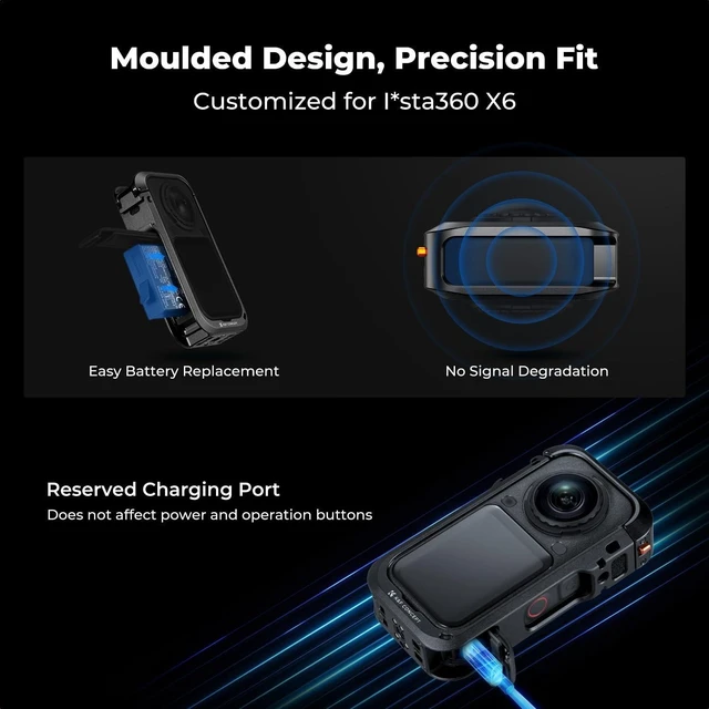 Alt view image 2 of 7 - K&F CONCEPT Camera Cage for Insta360 X6 Accessories | Aluminum Alloy Protective Case for Insta 360 X6, Cold Shoe Mount for Microphone, LED Light with Built-in 1/4" Screw Hole CI02
