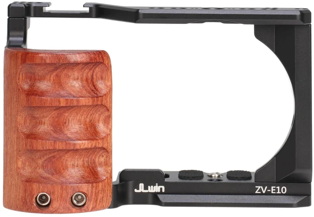 Main image of Hersmay ZV-E10 Camera Cage with Wooden Side Handle Cage Rig for Sony ZV-E10 DSLR Camera Accessories Built-in Threaded Holes, Cold Shoe and Quick Release Plate fit Arca Type