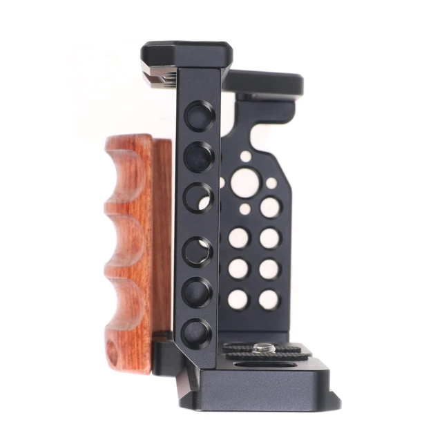 Alt view image 2 of 7 - Hersmay ZV-E10 Camera Cage with Wooden Side Handle Cage Rig for Sony ZV-E10 DSLR Camera Accessories Built-in Threaded Holes, Cold Shoe and Quick Release Plate fit Arca Type