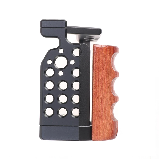 Alt view image 3 of 7 - Hersmay ZV-E10 Camera Cage with Wooden Side Handle Cage Rig for Sony ZV-E10 DSLR Camera Accessories Built-in Threaded Holes, Cold Shoe and Quick Release Plate fit Arca Type