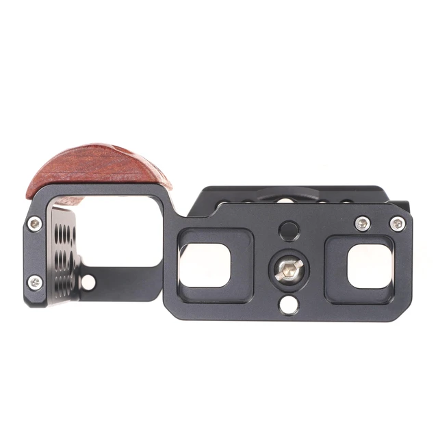 Alt view image 4 of 7 - Hersmay ZV-E10 Camera Cage with Wooden Side Handle Cage Rig for Sony ZV-E10 DSLR Camera Accessories Built-in Threaded Holes, Cold Shoe and Quick Release Plate fit Arca Type