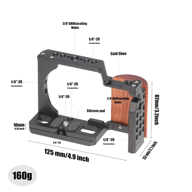 Alt view image 6 of 7 - Hersmay ZV-E10 Camera Cage with Wooden Side Handle Cage Rig for Sony ZV-E10 DSLR Camera Accessories Built-in Threaded Holes, Cold Shoe and Quick Release Plate fit Arca Type