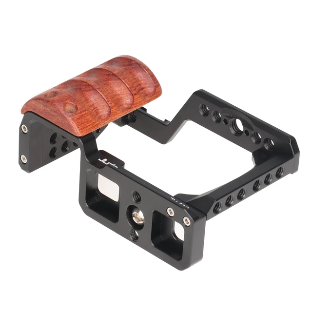 Alt view image 7 of 7 - Hersmay ZV-E10 Camera Cage with Wooden Side Handle Cage Rig for Sony ZV-E10 DSLR Camera Accessories Built-in Threaded Holes, Cold Shoe and Quick Release Plate fit Arca Type