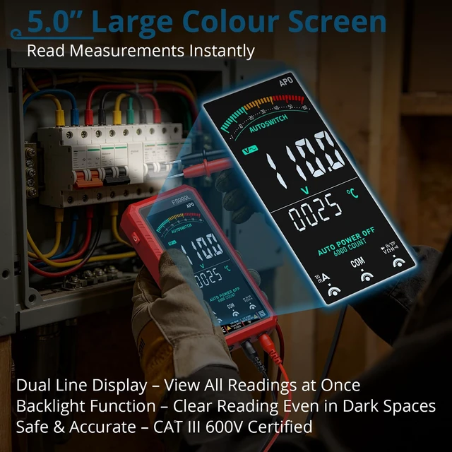 Alt view image 2 of 7 - 6000 Counts Smart Digital Multimeter,USB Rechargeable,Color LCD Screen | Smart auto/manual multimeter,AC/DC voltage current,NCV safety,capacitance frequency temperature,True RMS,home and car repair