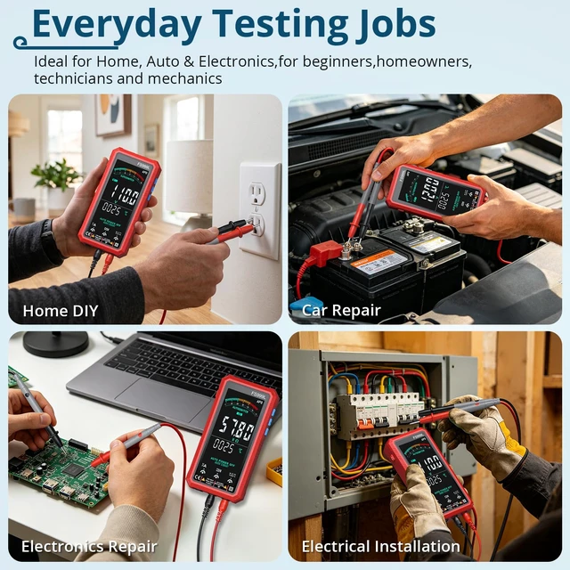 Alt view image 6 of 7 - 6000 Counts Smart Digital Multimeter,USB Rechargeable,Color LCD Screen | Smart auto/manual multimeter,AC/DC voltage current,NCV safety,capacitance frequency temperature,True RMS,home and car repair
