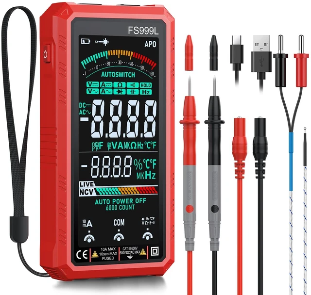 Main image of 6000 Counts Smart Digital Multimeter,USB Rechargeable,Color LCD Screen | Smart auto/manual multimeter,AC/DC voltage current,NCV safety,capacitance frequency temperature,True RMS,home and car repair