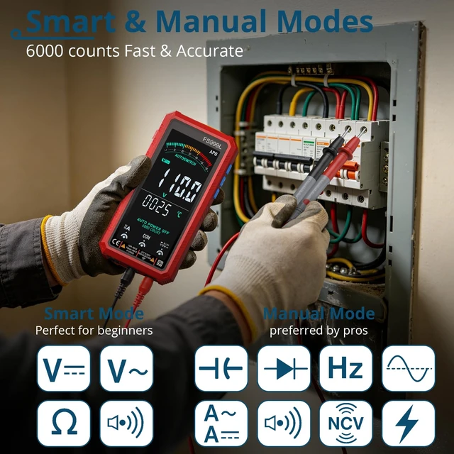 Alt view image 3 of 7 - 6000 Counts Smart Digital Multimeter,USB Rechargeable,Color LCD Screen | Smart auto/manual multimeter,AC/DC voltage current,NCV safety,capacitance frequency temperature,True RMS,home and car repair