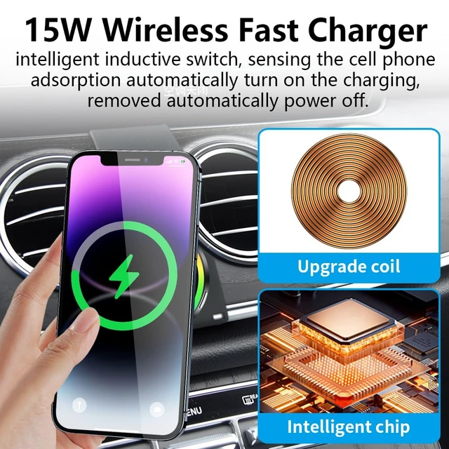 Alt view image 3 of 7 - LUNQIN Car Magnetic Phone Mount for Mercedes Benz E-Class 2016-2023 and CLS Class 2018-2023 Auto Interior Accessories Best Cellphone Holder Fast 15W Wireless Charger Cell Phones Charging Screen Stand