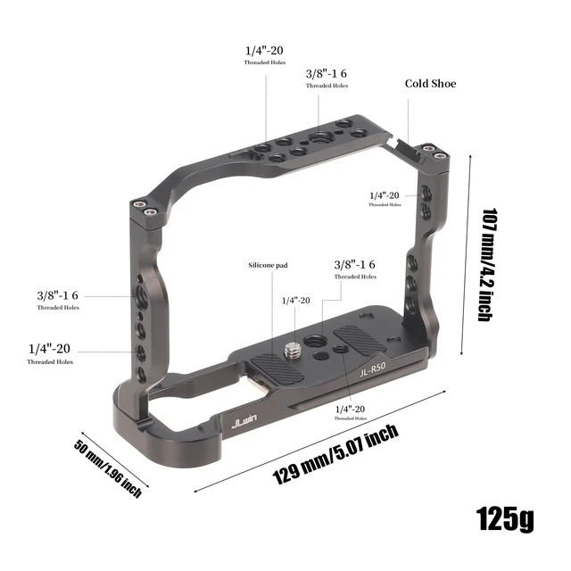 Alt view image 2 of 5 - Hersmay R50 Cage with Top Handle,Aluminium Alloy Camera Cage for Canon EOS R50 Mirrorless Cameras, Vlogging Video Shooting Filmmaking Rig Stabilizer with 1/4" Mounting and 3/8" Arri Locating Hole