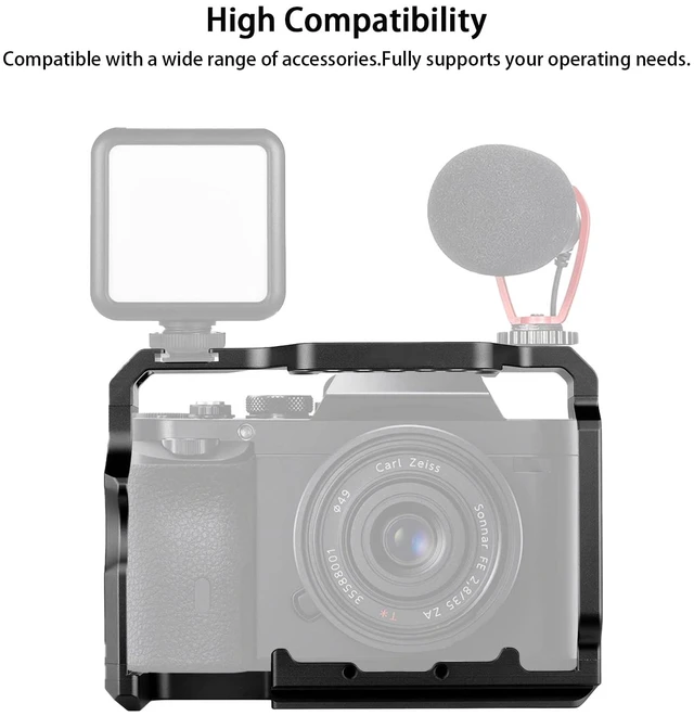 Alt view image 3 of 7 - Kalofaye Aluminum Alloy Camera Cage Kit Replacement for Sony A7III/A7II | for Sony A7 M3 /ARIII / A7SII / A7RII with Top Handle Grip Wooden Side Handle