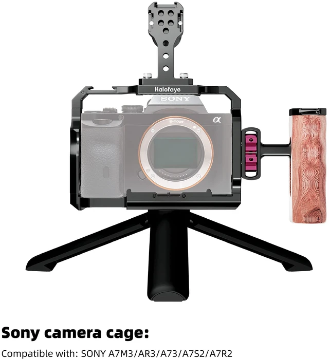 Alt view image 2 of 7 - Kalofaye Aluminum Alloy Camera Cage Kit Replacement for Sony A7III/A7II | for Sony A7 M3 /ARIII / A7SII / A7RII with Top Handle Grip Wooden Side Handle