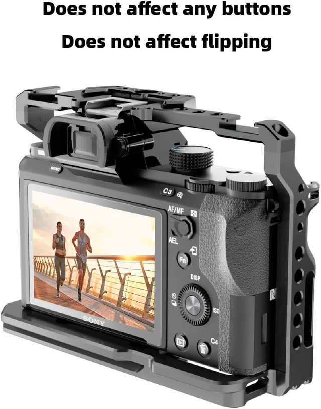 Alt view image 5 of 7 - Kalofaye Aluminum Alloy Camera Cage Kit Replacement for Sony A7III/A7II | for Sony A7 M3 /ARIII / A7SII / A7RII with Top Handle Grip Wooden Side Handle