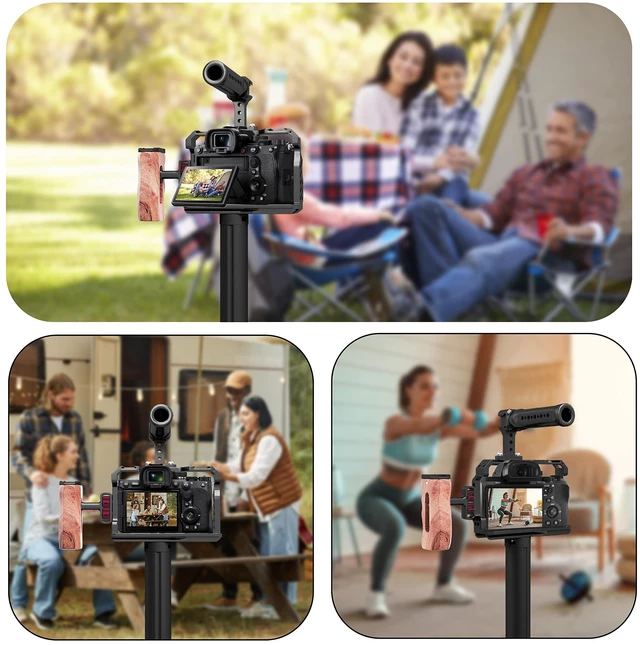 Alt view image 7 of 7 - Kalofaye Aluminum Alloy Camera Cage Kit Replacement for Sony A7III/A7II | for Sony A7 M3 /ARIII / A7SII / A7RII with Top Handle Grip Wooden Side Handle
