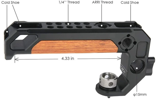 Alt view image 4 of 7 - NICEYRIG Top Handle for ARRI 3/8 '' Thread with 15mm Rod Clamp, DSLR Camera Wooden Grip for Cage Rig - 348