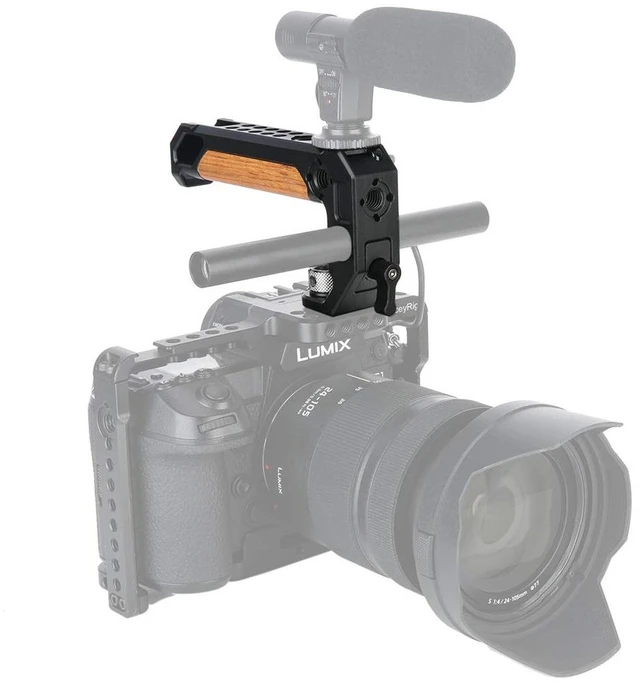 Alt view image 3 of 7 - NICEYRIG Top Handle for ARRI 3/8 '' Thread with 15mm Rod Clamp, DSLR Camera Wooden Grip for Cage Rig - 348
