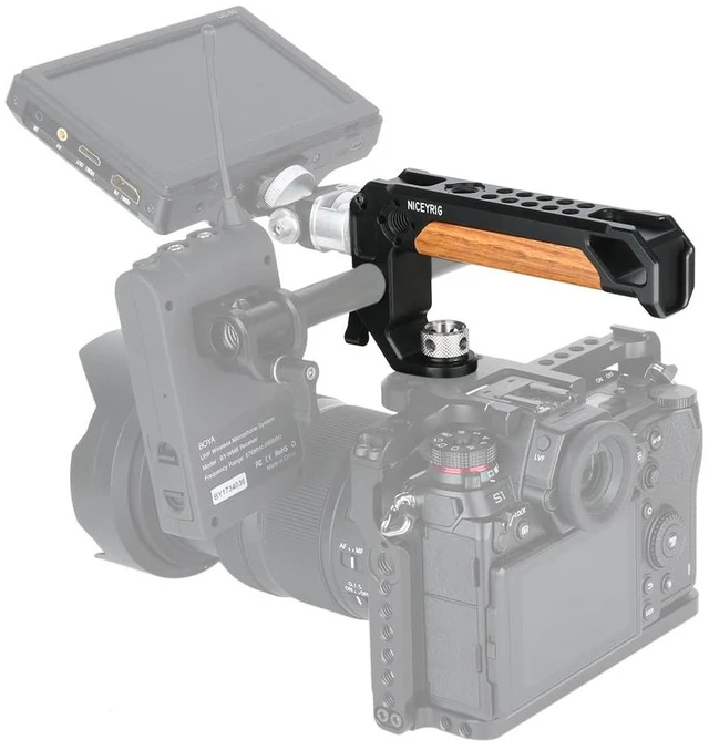 Alt view image 2 of 7 - NICEYRIG Top Handle for ARRI 3/8 '' Thread with 15mm Rod Clamp, DSLR Camera Wooden Grip for Cage Rig - 348
