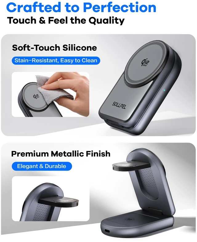 Alt view image 6 of 7 - SOLLPEL 25W 3-in-1 Wireless Charging Station, Foldable MagSafe Charger | Qi2.2 Magnetic,Fast Phone and Watch Charger for iPhone 18/17,Wireless Charger for Apple Watch,AirPods,+60W Adapter&240W Cable