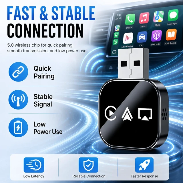 Alt view image 2 of 6 - 2026 Wireless Carplay Adapter for iPhone Car Play for Apple Android Auto Bluetooth 5.8ghz WiFi USB Adaptador Applecar Tech Gadgets Fast Connect Smartbox Wired to Wireless Accessories