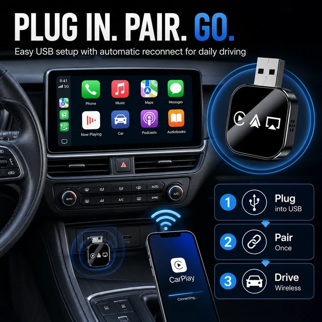 Alt view image 3 of 6 - 2026 Wireless Carplay Adapter for iPhone Car Play for Apple Android Auto Bluetooth 5.8ghz WiFi USB Adaptador Applecar Tech Gadgets Fast Connect Smartbox Wired to Wireless Accessories