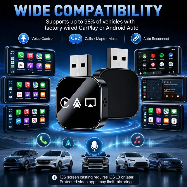 Alt view image 6 of 6 - 2026 Wireless Carplay Adapter for iPhone Car Play for Apple Android Auto Bluetooth 5.8ghz WiFi USB Adaptador Applecar Tech Gadgets Fast Connect Smartbox Wired to Wireless Accessories