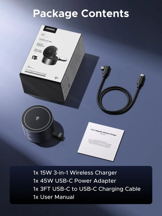 Alt view image 7 of 7 - UGREEN Qi2 15W 3-in-1 MagSafe-Compatible Foldable Wireless Charging Station | Compact & Adjustable Design,Charging Stand for iPhone 18-12 series, Apple Watch and AirPods, Include 45W Charger