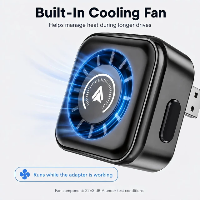 Alt view image 6 of 7 - Wireless CarPlay Adapter for Factory Wired CarPlay and Android Auto | Two Phones, One Button, Switch Drivers Without Touching Your Phone, Built-In Cooling Fan Helps Manage Heat