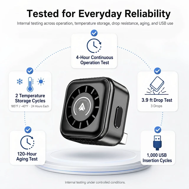 Alt view image 7 of 7 - Wireless CarPlay Adapter for Factory Wired CarPlay and Android Auto | Two Phones, One Button, Switch Drivers Without Touching Your Phone, Built-In Cooling Fan Helps Manage Heat