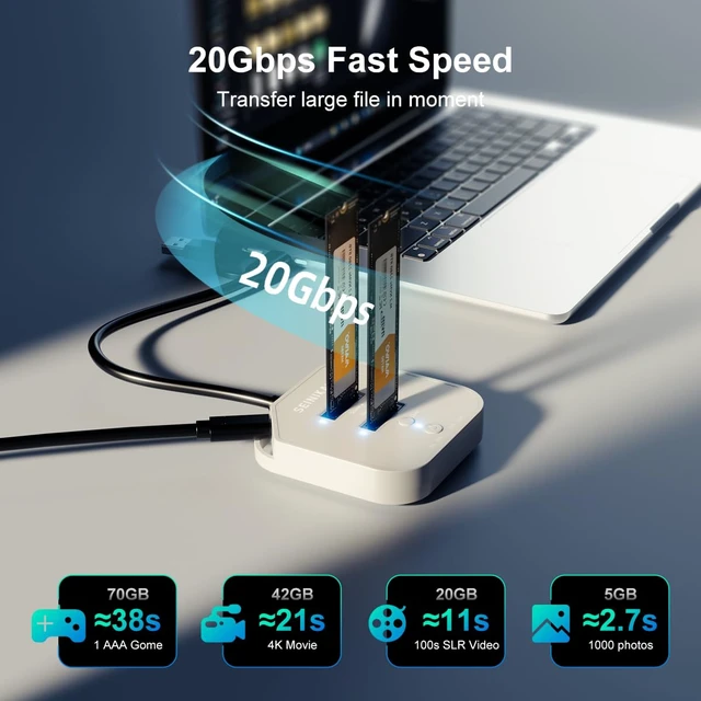 Alt view image 3 of 7 - SEINIKAY NVMe Cloner 20Gbps M.2 SSD Duplicator with C to C-A Cable, Offline Clone, Tool-Free Adapter Reader M.2 Docking Station, Progress LED & Fast Heat Dissipation
