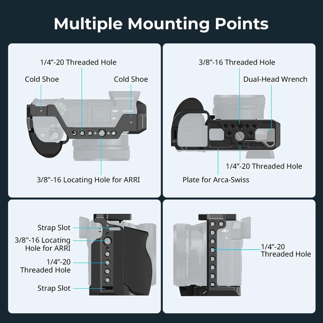 Alt view image 5 of 7 - SmallRig Cage with Silicone Handgrip & Cold Shoe for Sony a6100, a6300, a6400-3164