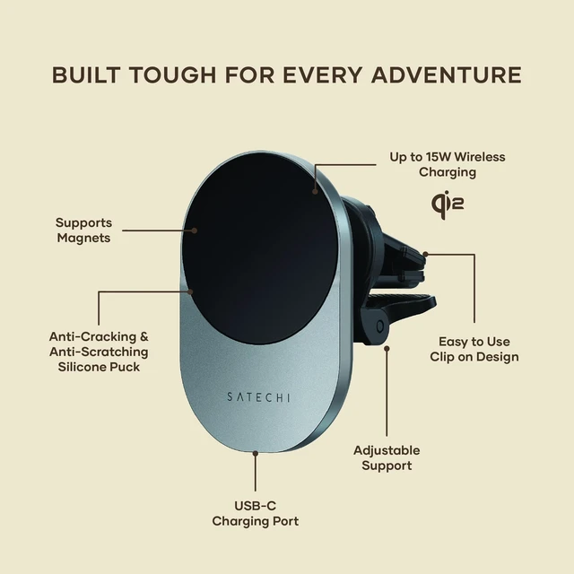 Alt view image 4 of 7 - Satechi Qi2 Wireless Car Charger, 15W Fast Charging | Travel-Friendly Air Vent Mount, for iPhone 18 to 12 series