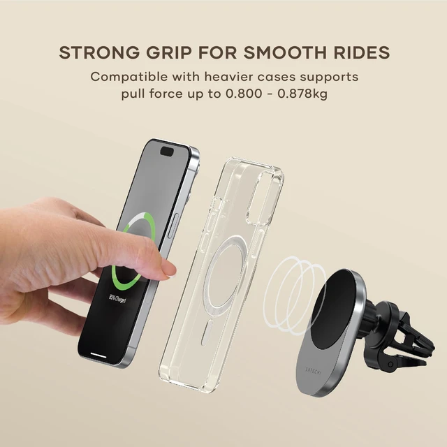 Alt view image 6 of 7 - Satechi Qi2 Wireless Car Charger, 15W Fast Charging | Travel-Friendly Air Vent Mount, for iPhone 18 to 12 series